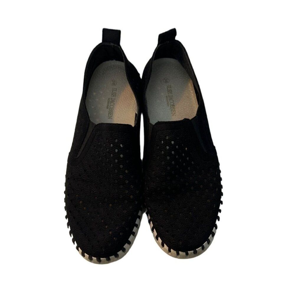 Ilse Jacobsen Womens Perforated Black Slip-On Shoes Size 38 Rubber Sole